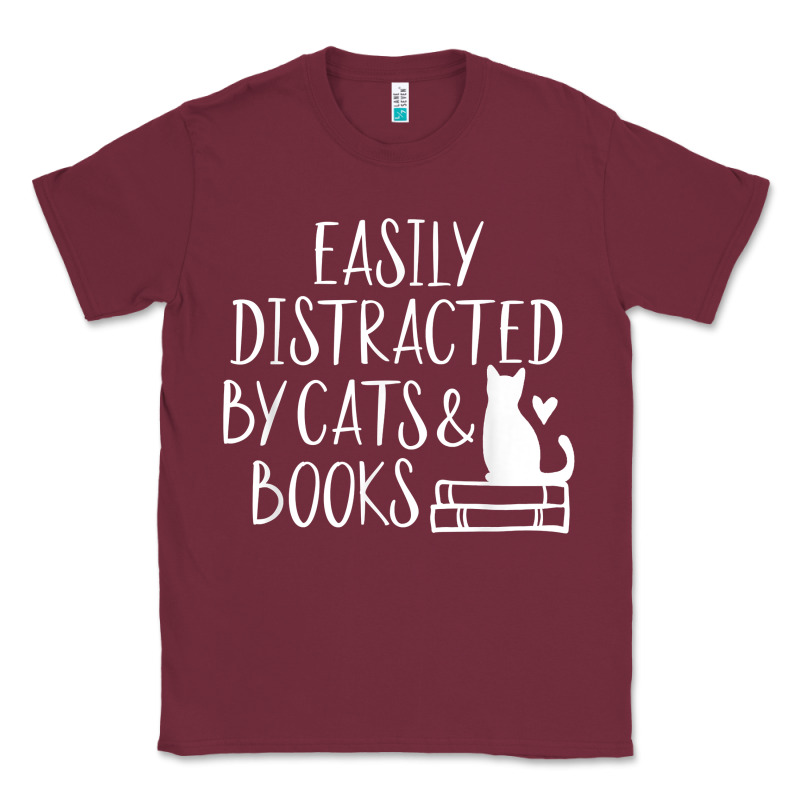 Easily Distracted By Cats And Books   Cute Book Lover T Shirt Classic Tee by linhVisuals | Teevron
