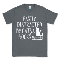 Charcoal Heather easily distracted by cats and books   cute book lover t shirt Classic Tee - linhVisuals