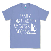 Colony Blue easily distracted by cats and books   cute book lover t shirt Classic Tee - linhVisuals