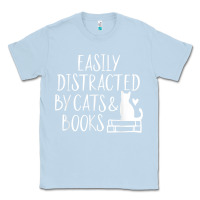 Dusty Blue easily distracted by cats and books   cute book lover t shirt Classic Tee - linhVisuals