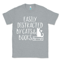 Heather Grey easily distracted by cats and books   cute book lover t shirt Classic Tee - linhVisuals