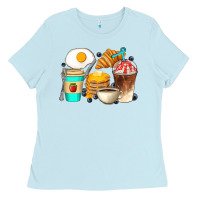 Baby Blue Breakfast Coffee Cups Ladies Tee - Artiststas