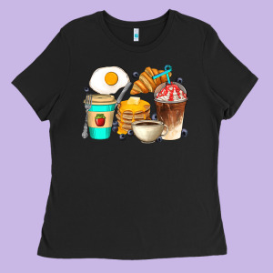 Breakfast Coffee Cups Ladies Tee Designed By Artiststas