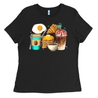Black Breakfast Coffee Cups Ladies Tee - Artiststas