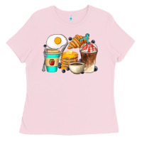 Bubblegum Pink Breakfast Coffee Cups Ladies Tee - Artiststas