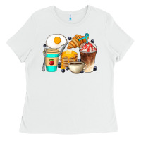 White Breakfast Coffee Cups Ladies Tee - Artiststas