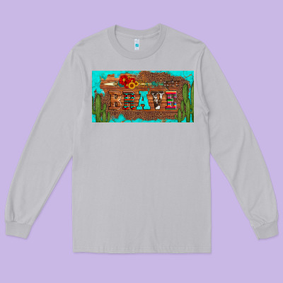 Brave Turquoise Leopard Cactus And Floral Arrow Licanse Plate Long Sleeve Tee Designed By Artiststas