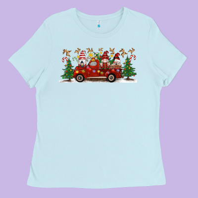 Christmas Gnome Truck Ladies Tee Designed By Artiststas