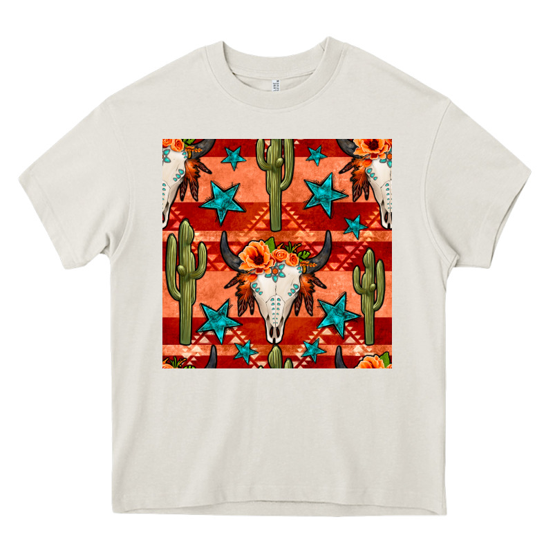 Bull Skull Cactus Seamless Pattern Heavy Core Tee by BundleAndBundleShop | Teevron