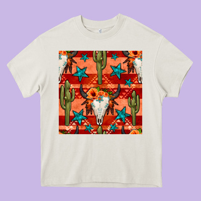 Bull Skull Cactus Seamless Pattern Heavy Core Tee Designed By Bundleandbundleshop