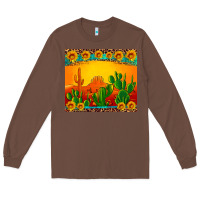 Chestnut desert sunset with cactus sunflowers and leopard Long Sleeve Tee - Artiststas