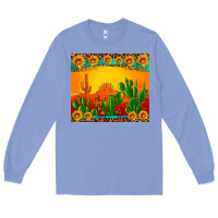 Colony Blue desert sunset with cactus sunflowers and leopard Long Sleeve Tee - Artiststas