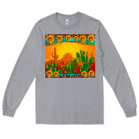 Heather Grey desert sunset with cactus sunflowers and leopard Long Sleeve Tee - Artiststas