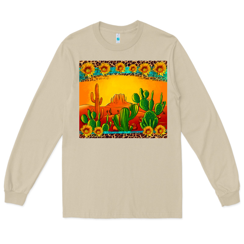 Desert Sunset With Cactus Sunflowers And Leopard Long Sleeve Tee by Artiststas | Teevron