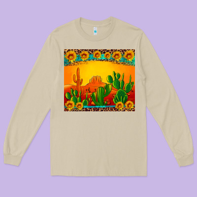 Desert Sunset With Cactus Sunflowers And Leopard Long Sleeve Tee Designed By Artiststas