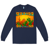 Navy desert sunset with cactus sunflowers and leopard Long Sleeve Tee - Artiststas