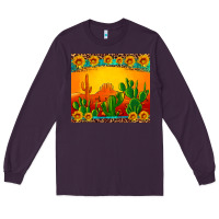 Plum desert sunset with cactus sunflowers and leopard Long Sleeve Tee - Artiststas
