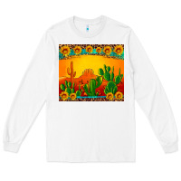 White desert sunset with cactus sunflowers and leopard Long Sleeve Tee - Artiststas