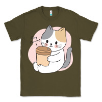 Army Green Cat Drinking Coffee Kitten Kawaii Japanese Kitty Classic Tee - linhVisuals