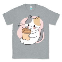 Heather Grey Cat Drinking Coffee Kitten Kawaii Japanese Kitty Classic Tee - linhVisuals