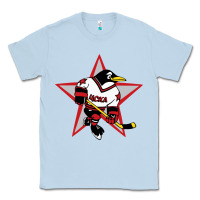 Dusty Blue Red Penguin 1990's Russian Classic Tee - linhVisuals