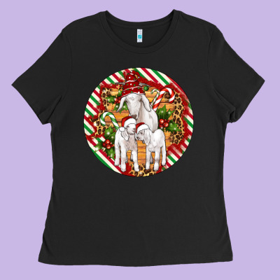 Christmas Goat Family Ornament Ladies Tee Designed By Artiststas
