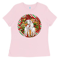 Bubblegum Pink christmas goat family ornament Ladies Tee - Artiststas