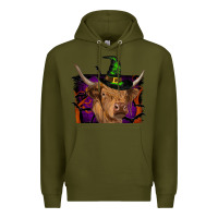 Army Green highland cow halloween Premium Hoodie - RanaPortraitStore