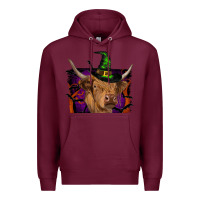 Burgundy highland cow halloween Premium Hoodie - RanaPortraitStore