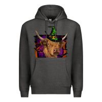 Charcoal Heather highland cow halloween Premium Hoodie - RanaPortraitStore