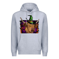 Heather Grey highland cow halloween Premium Hoodie - RanaPortraitStore
