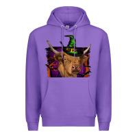 Purple highland cow halloween Premium Hoodie - RanaPortraitStore
