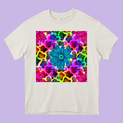 Neon Cowhide With Flower Seamless Pattern Heavy Core Tee Designed By Bundleandbundleshop