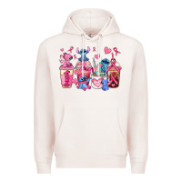 Pale Pink breast cancer stitch coffee cups Premium Hoodie - AdoDesignShop