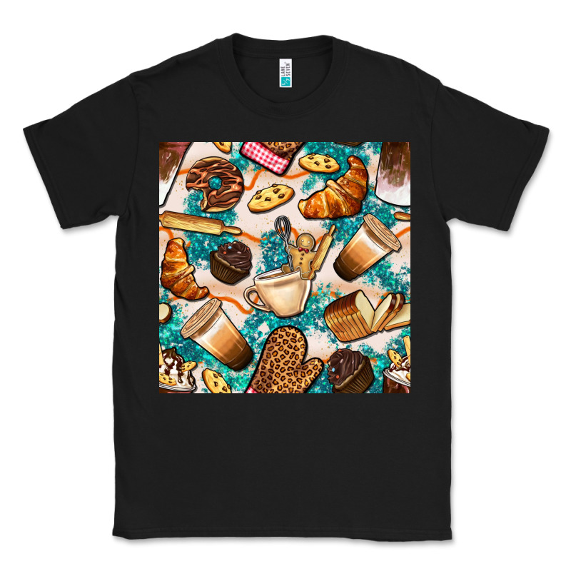 Bakery Coffee Cups Cookie And Donut With Turquoise Glitter Seamless Pa Classic Tee by BundleAndBundleShop | Teevron