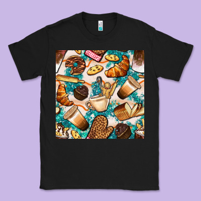 Bakery Coffee Cups Cookie And Donut With Turquoise Glitter Seamless Pa Classic Tee Designed By Bundleandbundleshop