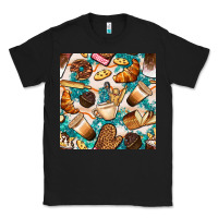 Black bakery coffee cups cookie and donut with turquoise glitter seamless pa Classic Tee - BundleAndBundleShop