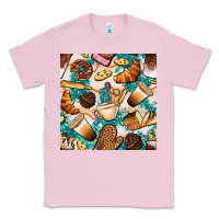 Bubblegum Pink bakery coffee cups cookie and donut with turquoise glitter seamless pa Classic Tee - BundleAndBundleShop