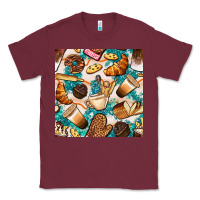 Burgundy bakery coffee cups cookie and donut with turquoise glitter seamless pa Classic Tee - BundleAndBundleShop