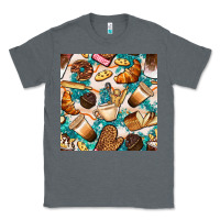 Charcoal Heather bakery coffee cups cookie and donut with turquoise glitter seamless pa Classic Tee - BundleAndBundleShop