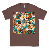 Chestnut bakery coffee cups cookie and donut with turquoise glitter seamless pa Classic Tee - BundleAndBundleShop