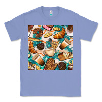 Colony Blue bakery coffee cups cookie and donut with turquoise glitter seamless pa Classic Tee - BundleAndBundleShop