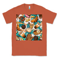 Copper bakery coffee cups cookie and donut with turquoise glitter seamless pa Classic Tee - BundleAndBundleShop
