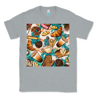 Heather Grey bakery coffee cups cookie and donut with turquoise glitter seamless pa Classic Tee - BundleAndBundleShop