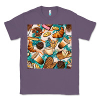 Lavender bakery coffee cups cookie and donut with turquoise glitter seamless pa Classic Tee - BundleAndBundleShop