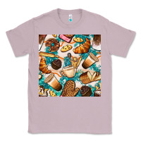 Lilac bakery coffee cups cookie and donut with turquoise glitter seamless pa Classic Tee - BundleAndBundleShop