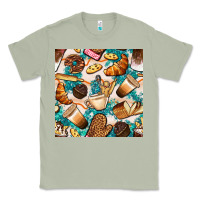 Matcha bakery coffee cups cookie and donut with turquoise glitter seamless pa Classic Tee - BundleAndBundleShop