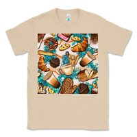 Mushroom bakery coffee cups cookie and donut with turquoise glitter seamless pa Classic Tee - BundleAndBundleShop