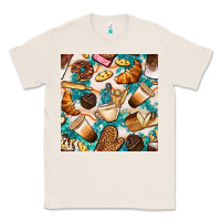 Natural bakery coffee cups cookie and donut with turquoise glitter seamless pa Classic Tee - BundleAndBundleShop