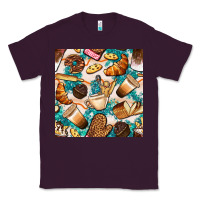 Plum bakery coffee cups cookie and donut with turquoise glitter seamless pa Classic Tee - BundleAndBundleShop